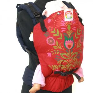 Yoga 14(4) Cookiie baby carrier red linen Floral Passiflora Bloom