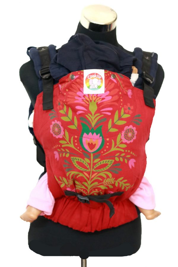 Yoga 14(2) Cookiie baby carrier red linen Floral Passiflora Bloom