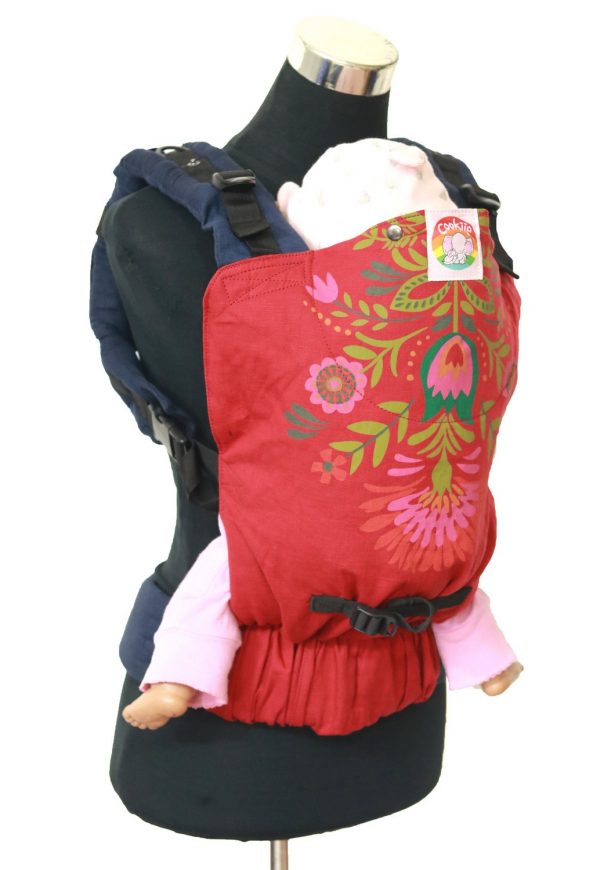 Yoga 15(2) Cookiie baby carrier red linen Floral Passiflora Bloomup