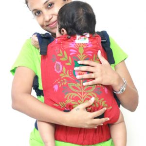 Yoga 14(6) Cookiie baby carrier red linen Floral Passiflora Bloom