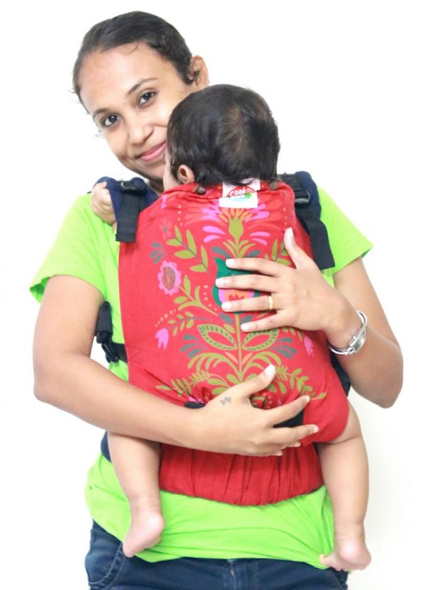 Yoga 14(6) Cookiie baby carrier red linen Floral Passiflora Bloom